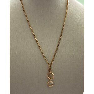 Gold-Tone Box Chain Necklace With Double Circle Pendant